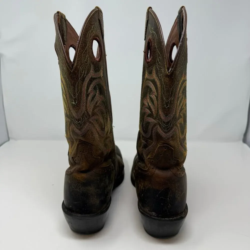 Justin Stampede Square Toe Western Boot Men's 9D Brown Leather Cowboy